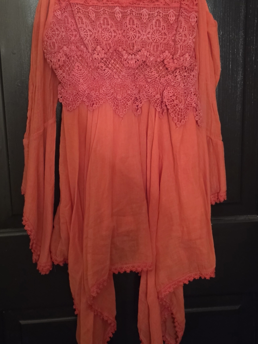 Altar'd State Coral Crochet Yoke Handkerchief Tunic
